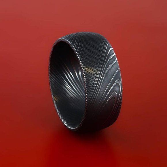 Authentic, Etched Damascus Steel Men's Wedding Ban